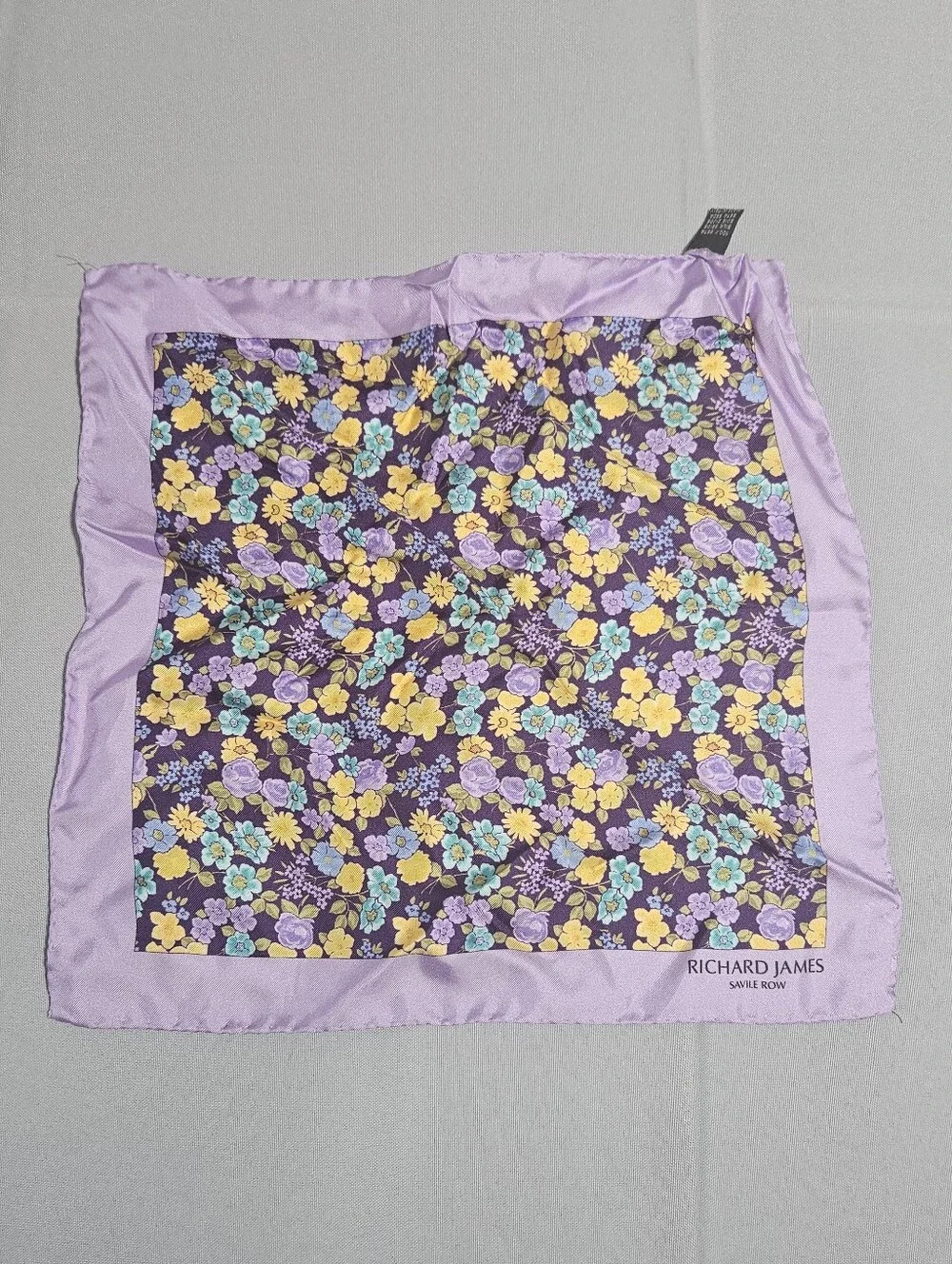Richard James Savile Row Floral Designer Purple Small Silk Scarf Pocket Square